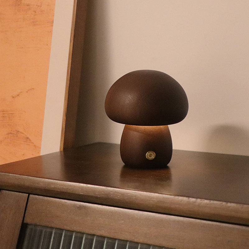 Cute Wooden Mushroom LED Night Light With Touch Switch