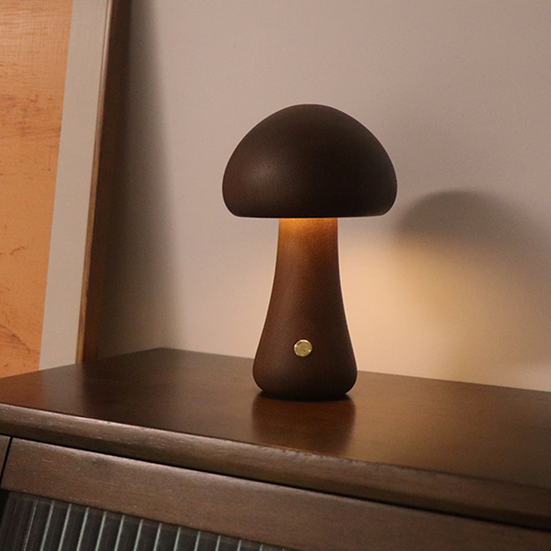 Cute Wooden Mushroom LED Night Light With Touch Switch