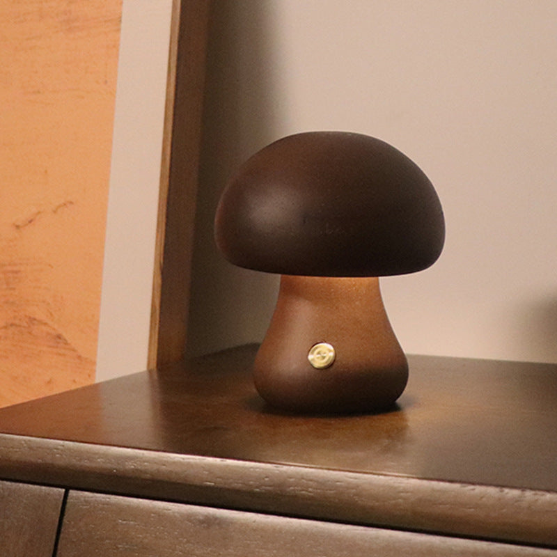 Cute Wooden Mushroom LED Night Light With Touch Switch