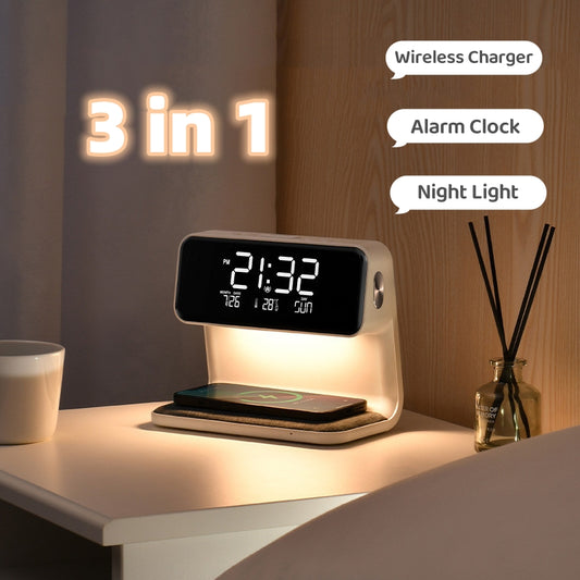 Wireless Creative 3 In 1 Bedside Alarm Lamp