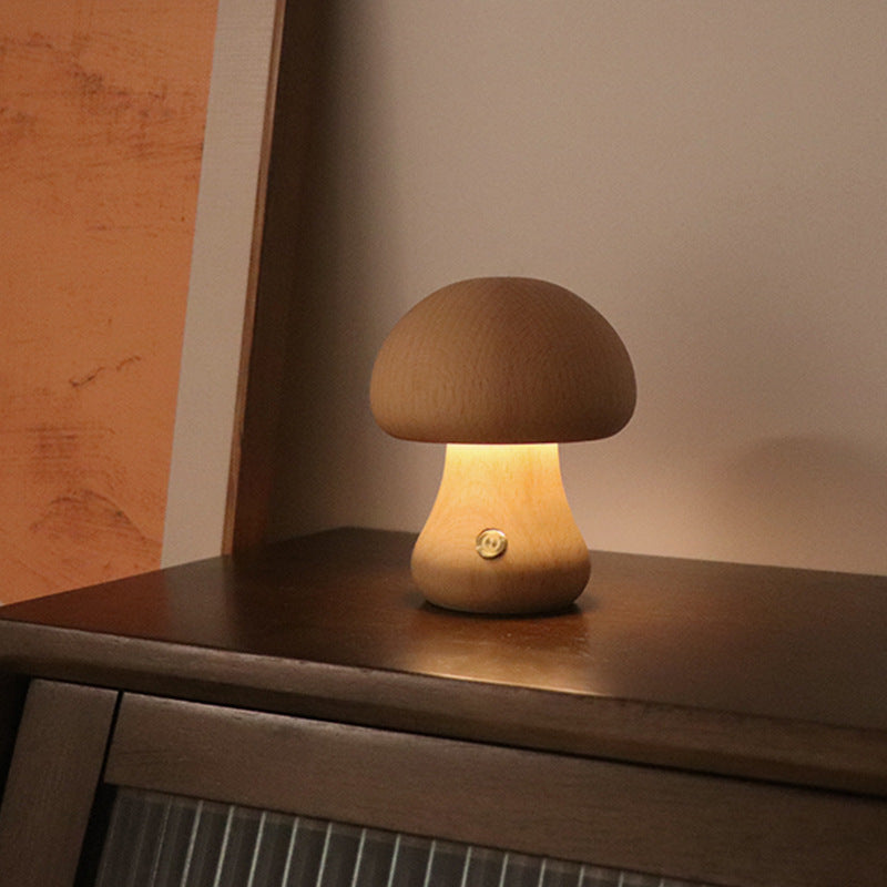 Cute Wooden Mushroom LED Night Light With Touch Switch