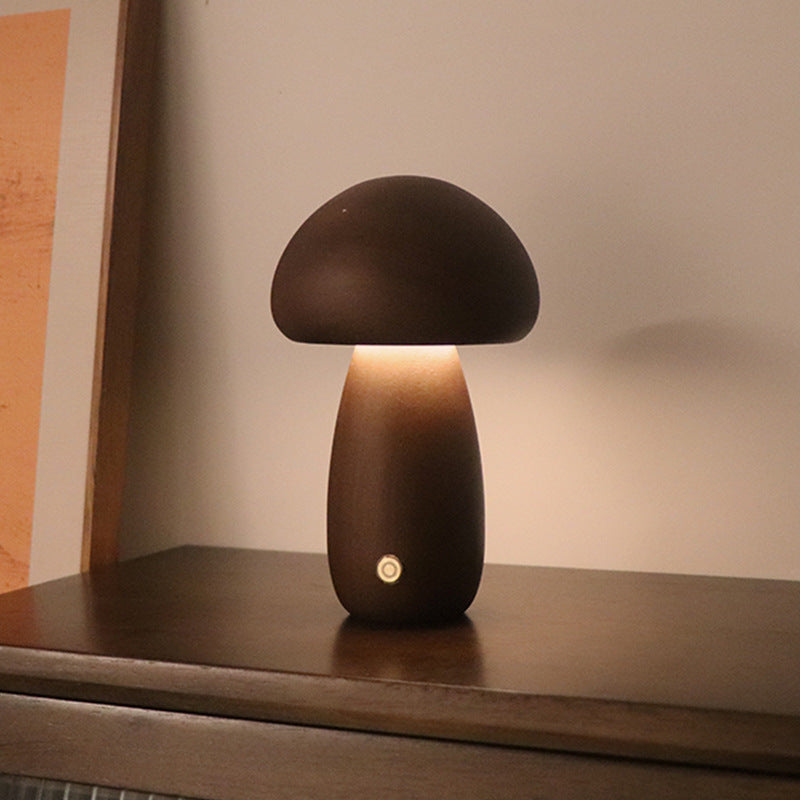 Cute Wooden Mushroom LED Night Light With Touch Switch