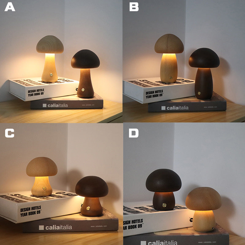 Cute Wooden Mushroom LED Night Light With Touch Switch